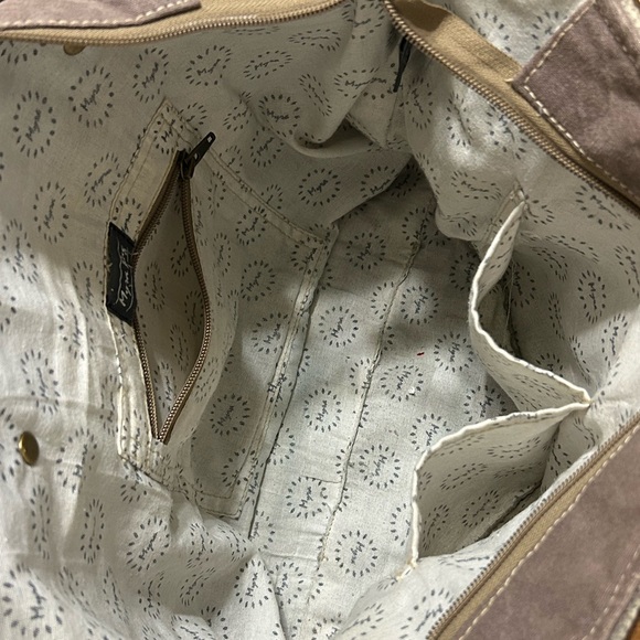 Myra Bag Upcycled Gray and Brown Large Purse/Handbag - Picture 8 of 14